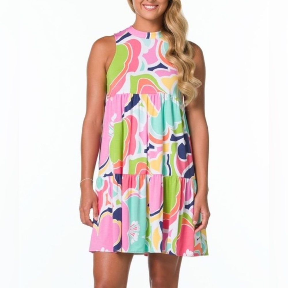 Tori Richard Honolulu Pink Sabrina Dress ‘70s Abstraction Print Size XS